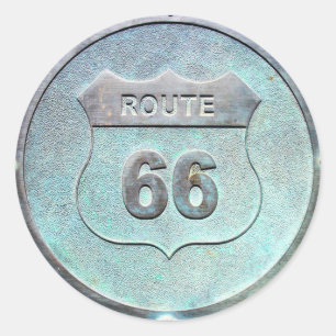 Pegatina Redonda Placa metalizado gris de la ruta 66