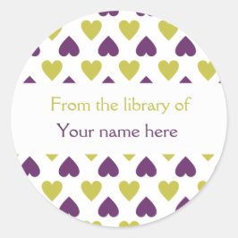 Pegatina Redonda Placas de biblioteca personalizadas|Corazones verd
