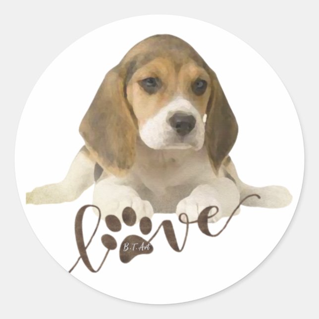 Pegatina Redonda Placas de papel beagle (Anverso)