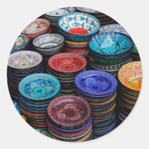 Pegatina Redonda Placas marroquíes en el mercado