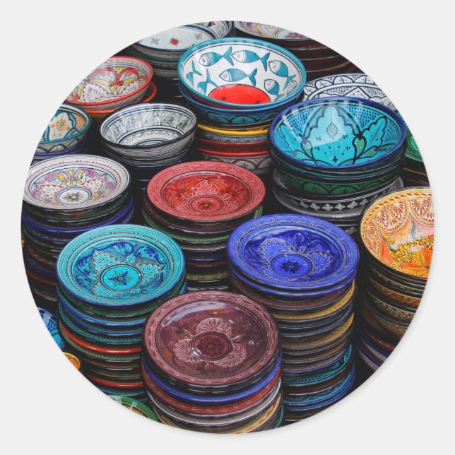 Pegatina Redonda Placas marroquíes en el mercado (Anverso)