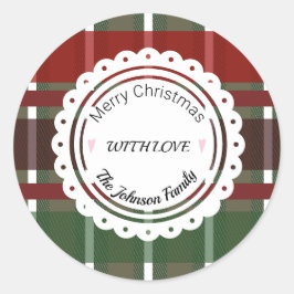 Pegatina Redonda Plaid de Navidad Festivo Vacacional Vintage
