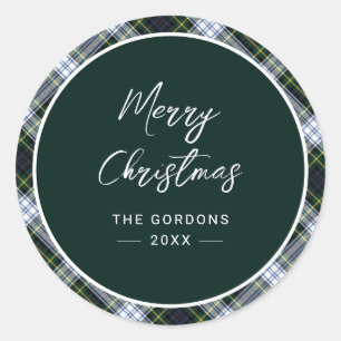 Pegatina Redonda Plaid Green Rustic Clan Gordon Tartan