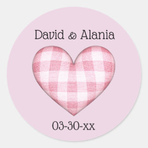 Pegatina Redonda Plaid Heart 3D con nombres y fecha