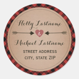 Pegatina Redonda Plaid Heart With Arrows Address