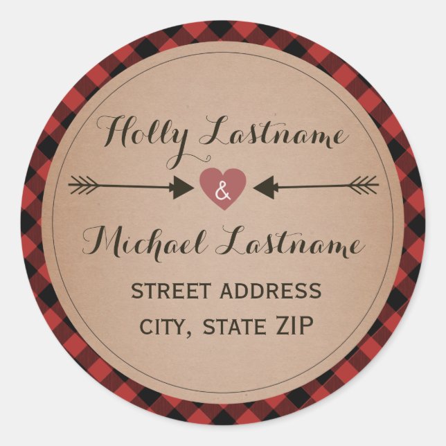 Pegatina Redonda Plaid Heart With Arrows Address (Anverso)