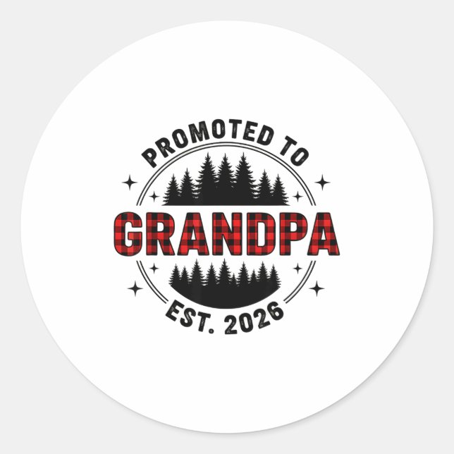 Pegatina Redonda Plaid Lumberjack New Grandpa Promoted To Grandpa E (Anverso)