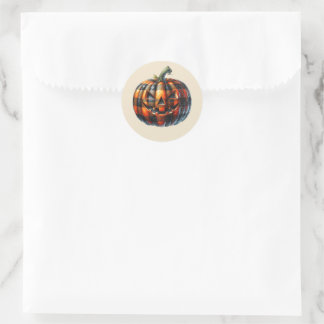 Pegatina Redonda Plaid Pumpkin Halloween Round Sticker