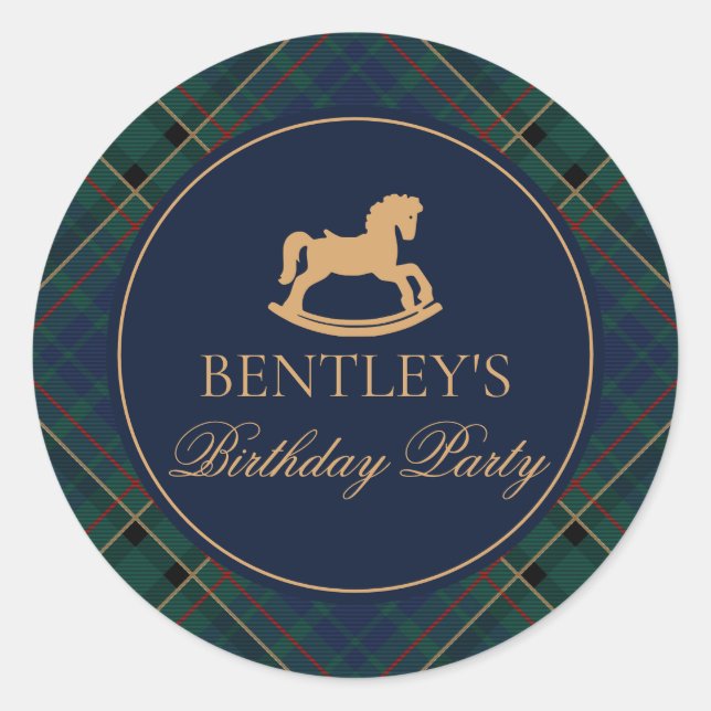 Pegatina Redonda Plaid Rocking Horse Birthday Party Envelope Seal (Anverso)