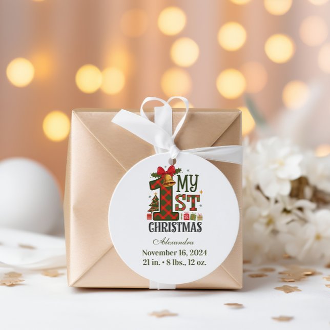 Pegatina Redonda  Plaid Rustic  First Christmas (Subido por el creador)