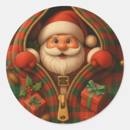 Pegatina Redonda Plaid Santa Claus Christmas Design