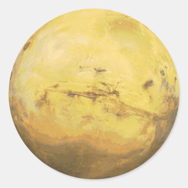 Pegatina Redonda Planet Mars Solar System (Anverso)