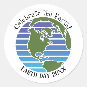 Pegatina Redonda Planeta del mapa del globo verde azul del Día de l