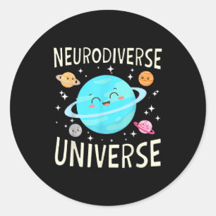 Pegatina Redonda Planeta neurodiverso tema espacial galaxia autismo