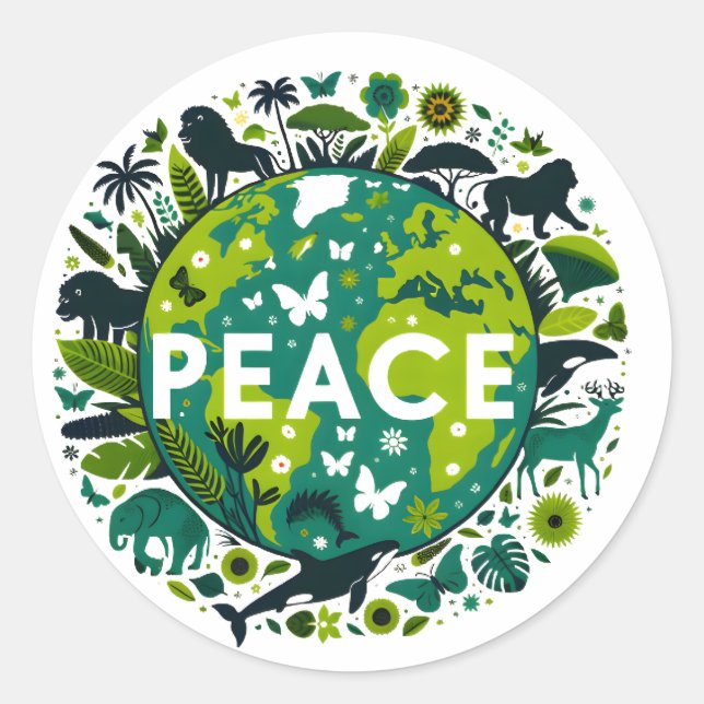 Pegatina Redonda Planeta pacífico - Salvando el medio ambiente (Anverso)