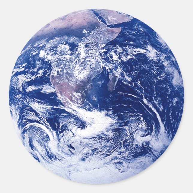 Pegatina Redonda Planeta Tierra asombrosa imagen espacial (Anverso)