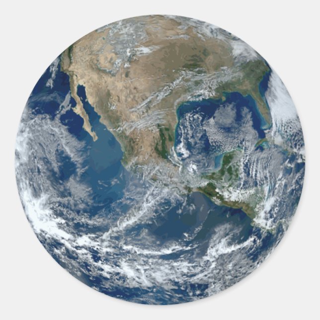 Pegatina Redonda Planeta Tierra desde el espacio ultraterrestre con (Anverso)
