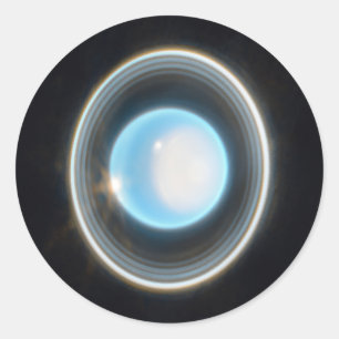 Pegatina Redonda Planeta Urano con Rings JWST Image