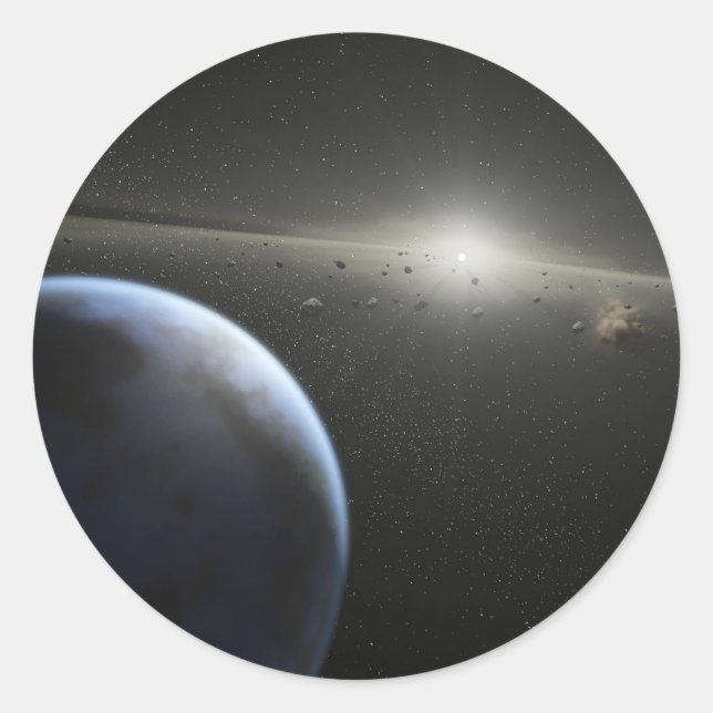 Pegatina Redonda Planetas de construcción (Anverso)