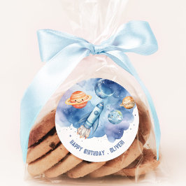 Pegatina Redonda Planetas del espacio exterior Boy Festejo de cumpl