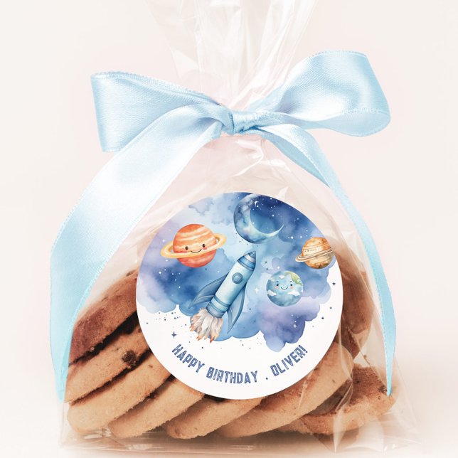 Pegatina Redonda Planetas del espacio exterior Boy Festejo de cumpl (Subido por el creador)