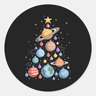 Pegatina Redonda Planetas del Sistema Solar Árbol de Navidad Espaci