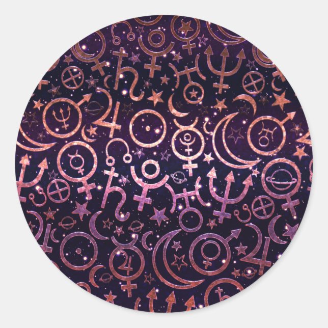 Pegatina Redonda Planetas espaciales Purpurinoso púrpura planetario (Anverso)