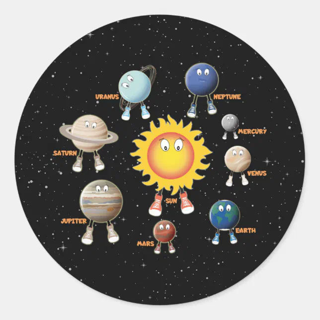 Pegatina Redonda Planetas y el sistema solar