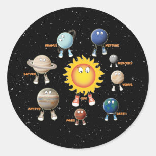 Pegatina Redonda Planetas y el sistema solar