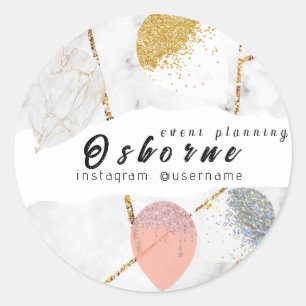 Pegatina Redonda Planificación de Eventos con Globos de Oro Rosa