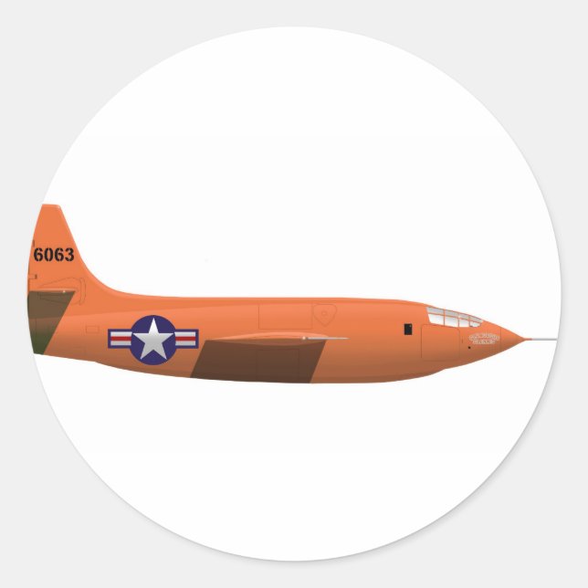 Pegatina Redonda Plano de cohete Bell X-1 (Anverso)