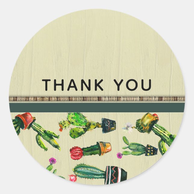 Pegatina Redonda Planta Cactus del Suroeste Favor Rústico Natural (Anverso)