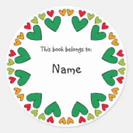 Pegatina Redonda Planta de biblioteca con borde verde y rojo lindo