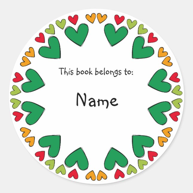 Pegatina Redonda Planta de biblioteca con borde verde y rojo lindo (Anverso)