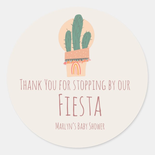 Pegatina Redonda Planta de cactus moderna en maceta Arcoíris Bodas  (Anverso)