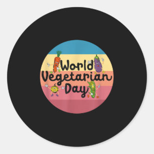 Pegatina Redonda Planta del Día Mundial de la Vegetalidad Basada En
