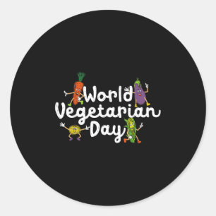 Pegatina Redonda Planta del Día Mundial de la Vegetalidad Basada En