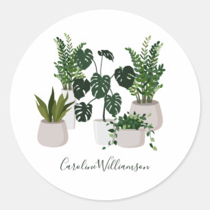 Pegatina Redonda Plantas botánicas Nombre de guión personalizado ve