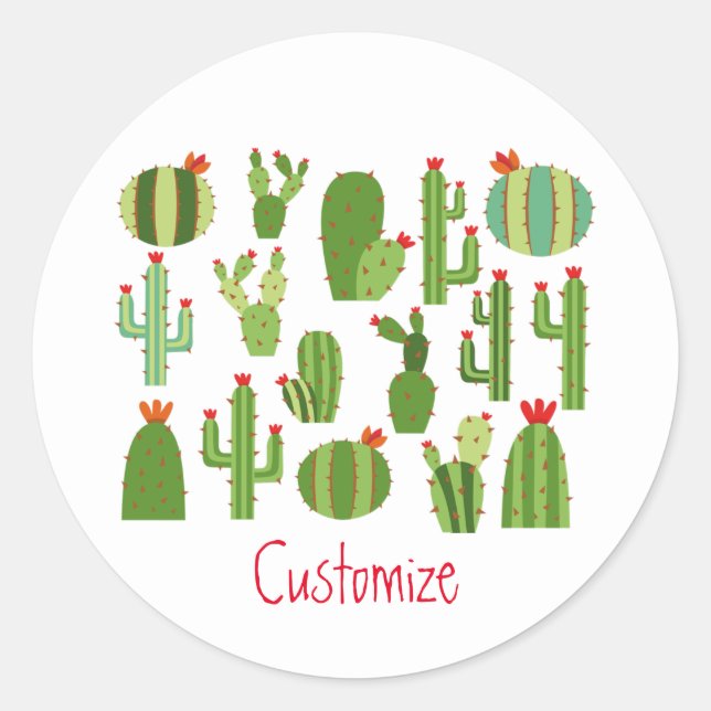 Pegatina Redonda Plantas de cactus de flores rojas variadas Thunder (Anverso)
