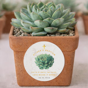 Pegatina Redonda Plantas de Fé Succulent Gold siembra la semilla Fa