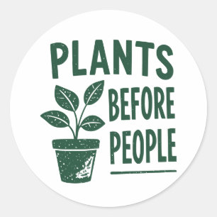 Pegatina Redonda Plantas divertidas antes que las personas Arte de 