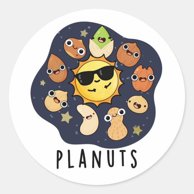Pegatina Redonda Plantas divertidas astronomía Nuts Pun (Anverso)