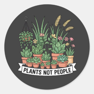 Pegatina Redonda Plantas No Personas   Comico jardinero introvertid
