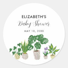 Pegatina Redonda Plantas potentes Baby Shower Bloom Greenery Botáni