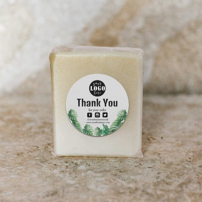 Pegatina Redonda Plantas Verdes de Acuarela Gracias (Watercolor Green Plant Thank You Classic Round Sticker #WildTropical#greenleaves#plantsprodustlabel)