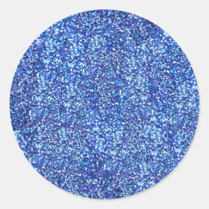Pegatina Redonda Plantilla Clásica Glamurosa Azul con Brillo