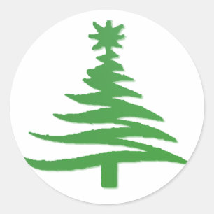 Pegatina Redonda Plantilla de árbol de Navidad verde