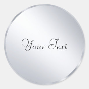 Pegatina Redonda Plantilla de aspecto metálico plateado Agregue su 