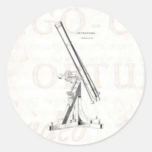 Pegatina Redonda Plantilla de astronomía antigua del telescopio del
