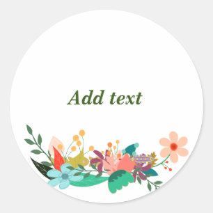 Pegatina Redonda Plantilla de borde de flor, Personalizable,